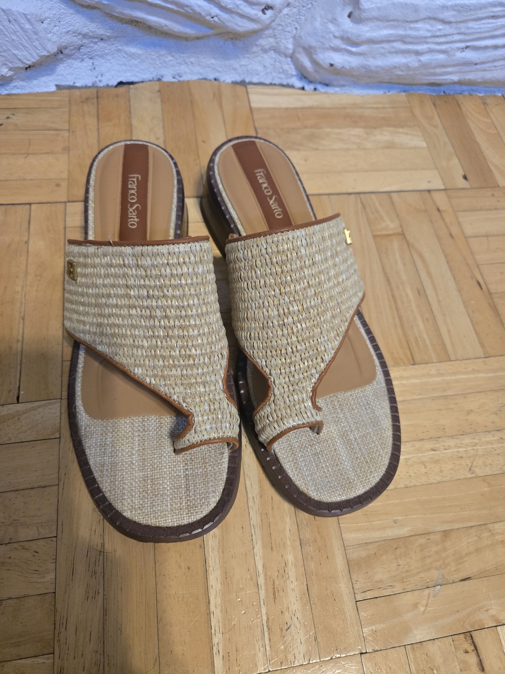 Franco Sarto Natural Woven Slide Sandals